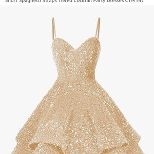 Gold Sequin Tiered Cocktail Dress